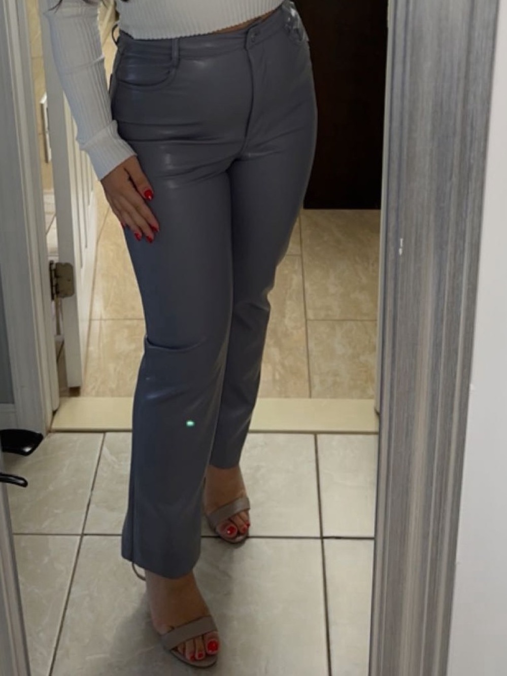 Aritzia Gray Faux Leather Straight-Leg Pants